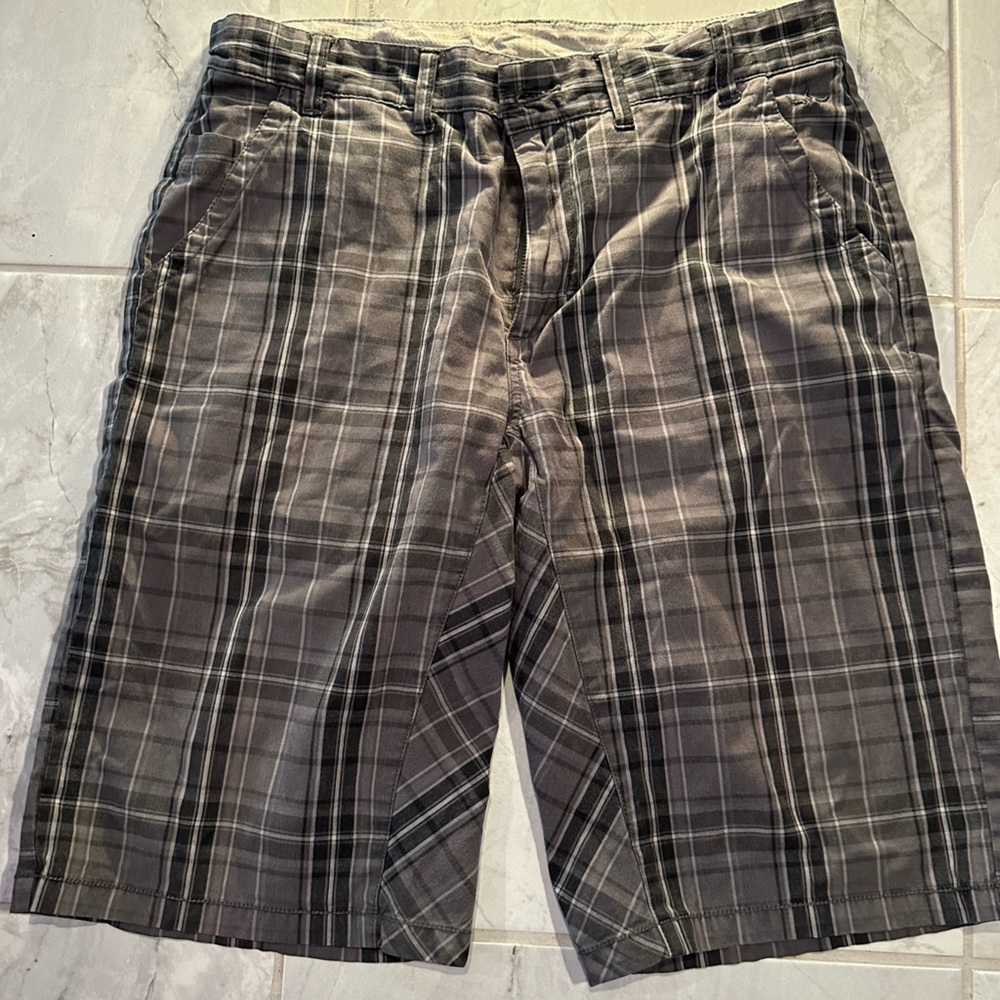 Prana Tyler plaid shorts cotton with spandex 32 black gray